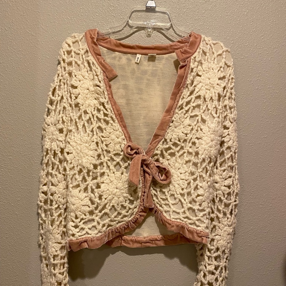 Moth Pink Velvet Trim Cardigan